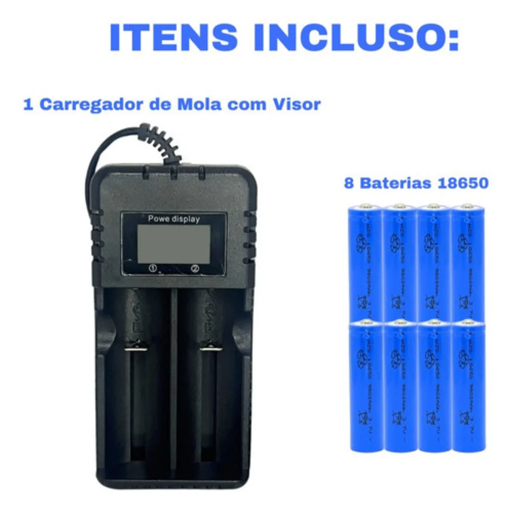 Kit Carregador + 8 Bateria 9800mah 18650 4,2v Recarregável 1