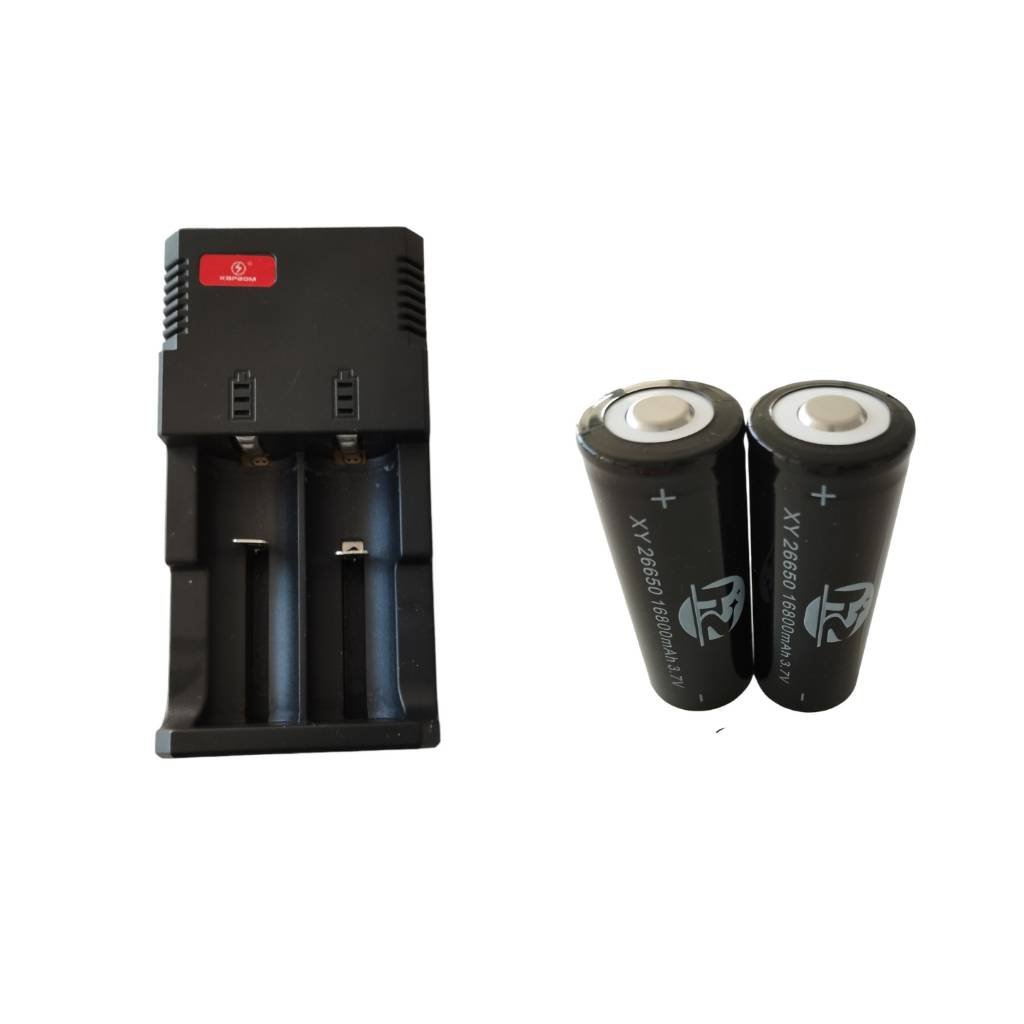 Kit Carregador Duplo Turbo + 2un Bateria 26650 16800mah X900 T9 T6 Lanterna Tática