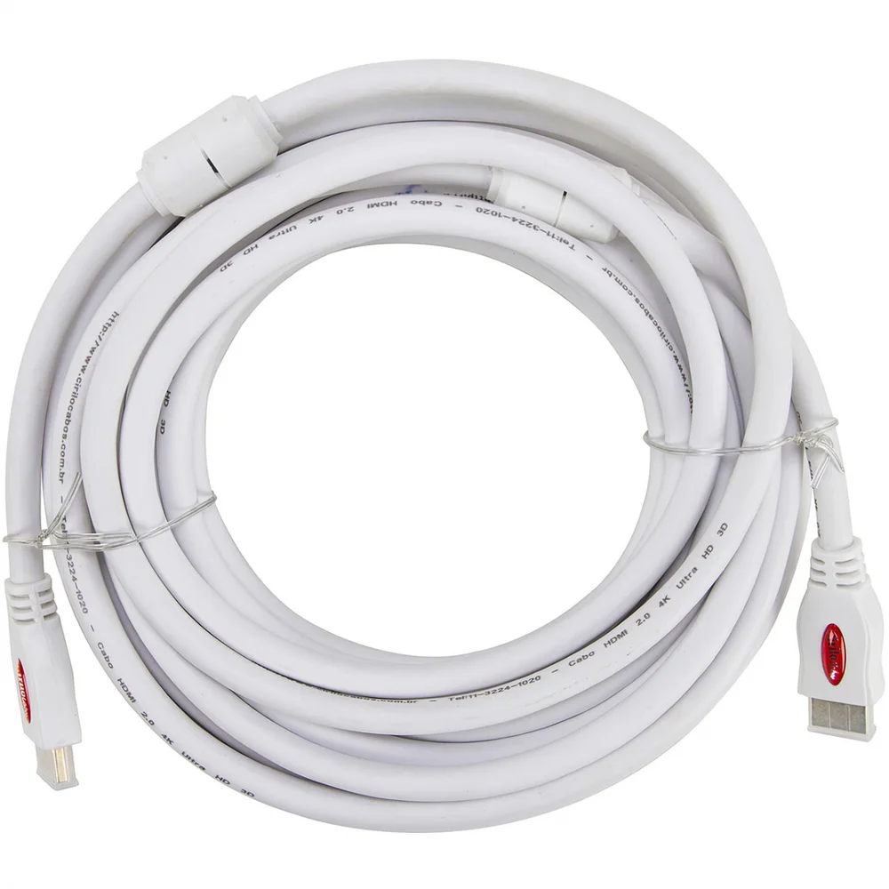 Imagem 2 de 2 do produto Cabo HDMI 2.0 4k Ultra Hd 3d, Branco - 10 Metros
