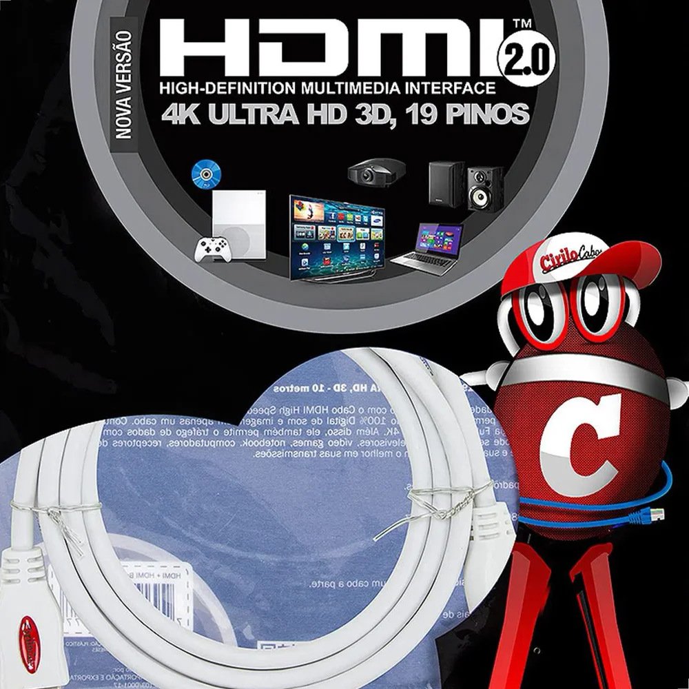 Imagem 2 de 5 do produto Cabo HDMI 2.0 4k Ultra Hd 3d, Branco - 15 Metros