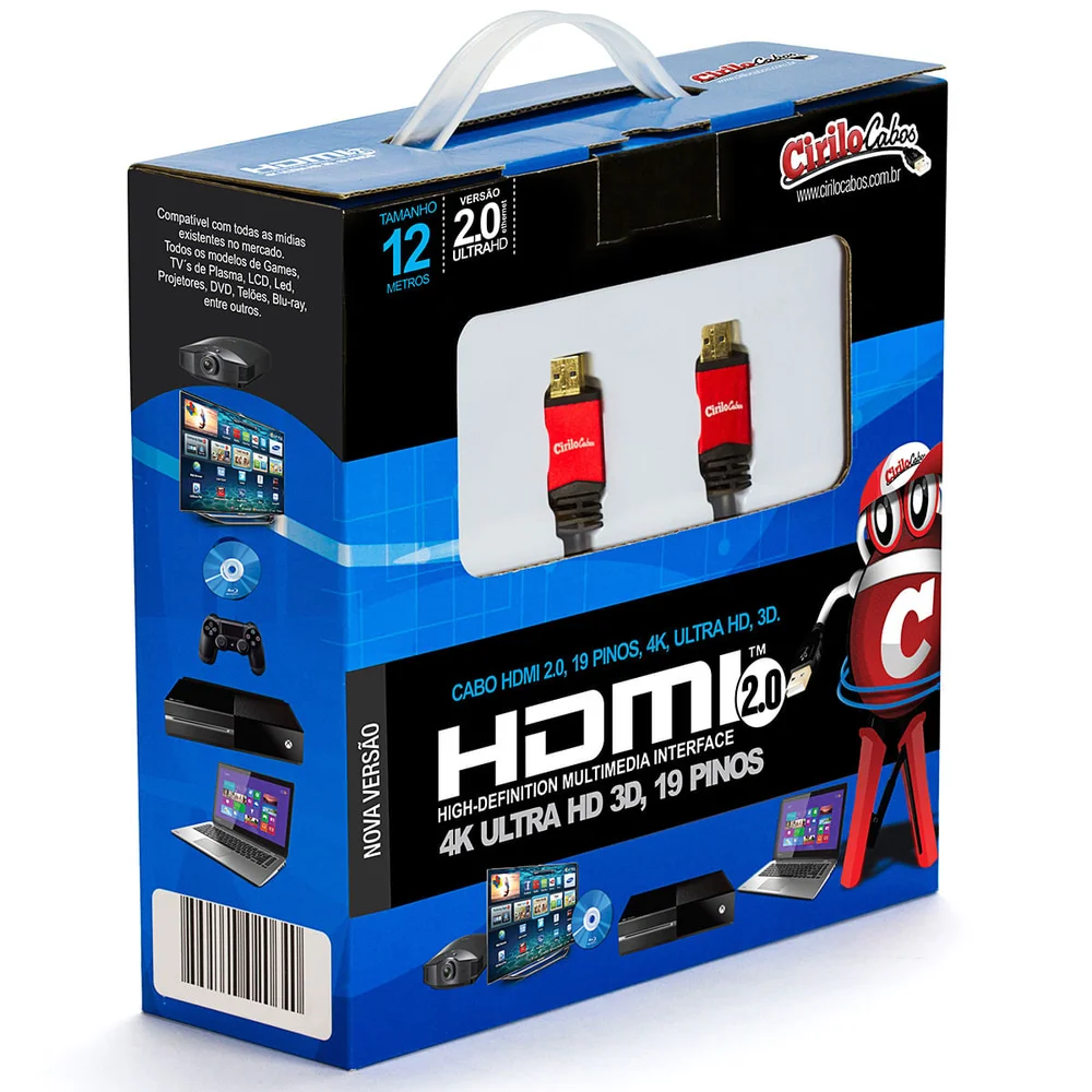 Imagem 2 de 2 do produto Cabo HDMI 2.0, 19 Pinos 4k, Ultra Hd, 3d - 12 Metros