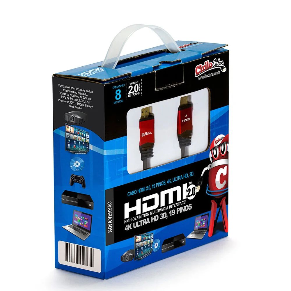 Imagem 2 de 2 do produto Cabo HDMI 2.0, 19 Pinos 4k, Ultra Hd, 3d - 8 Metros