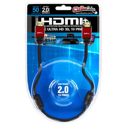 Cabo HDMI 2.0, 19 Pinos 4k, Ultra Hd, 3d - 50 Cm