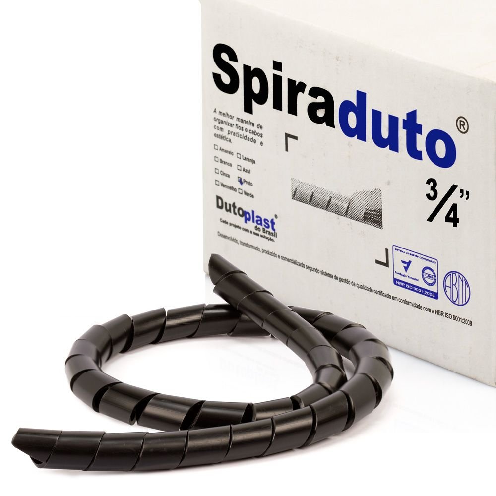 Organizador Fios E Cabos Spiraduto 3/4 Preto - 10 Metros