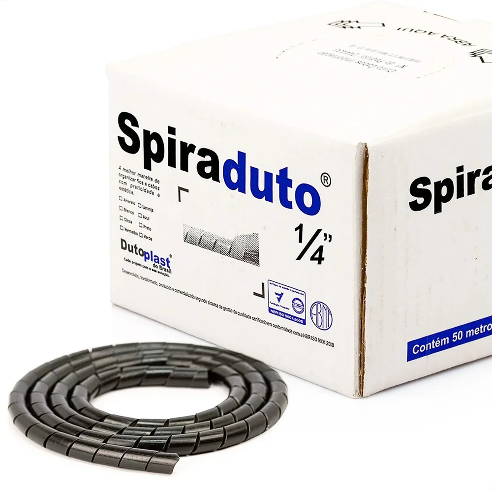 Imagem 2 de 5 do produto Organizador Fios E Cabos Spiraduto 1/4 Preto - 20 Metros