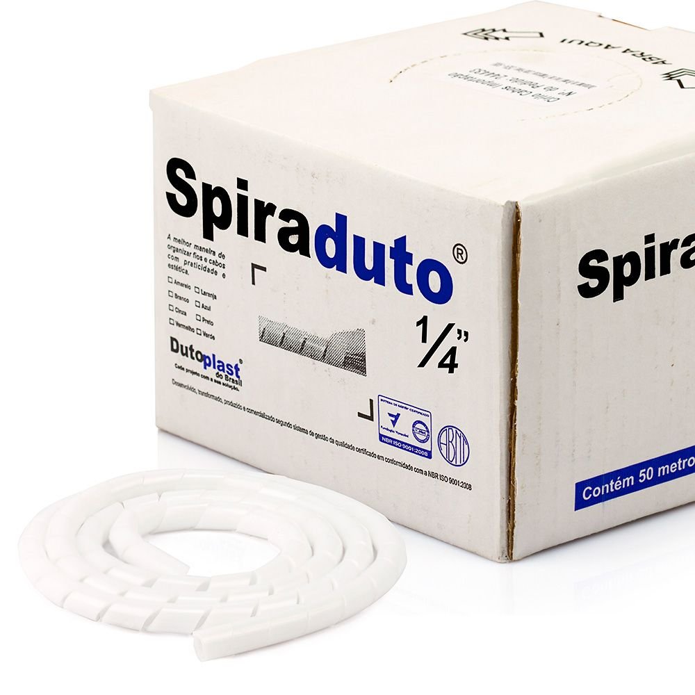Organizador Fios E Cabos Spiraduto 1/4 Branco - 25 Metros