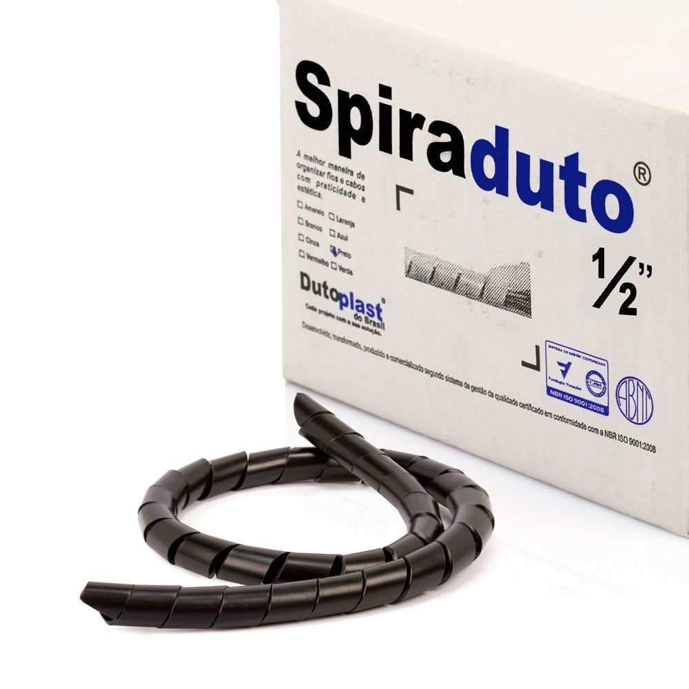 Organizador Fios E Cabos Spiraduto 1/2 Preto - 40 Metros