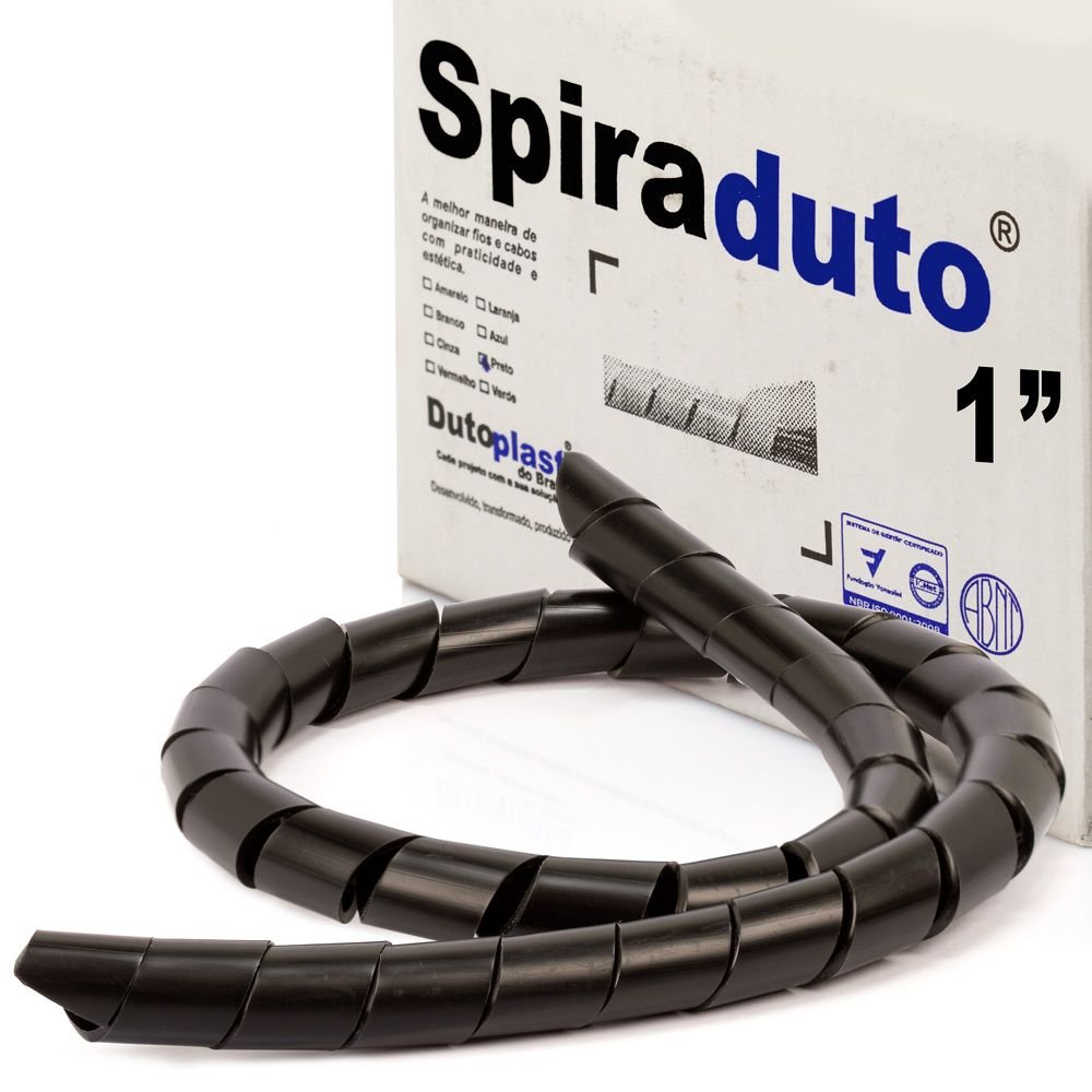 Organizador Fios E Cabos Spiraduto De 1" Preto - 10 Metros