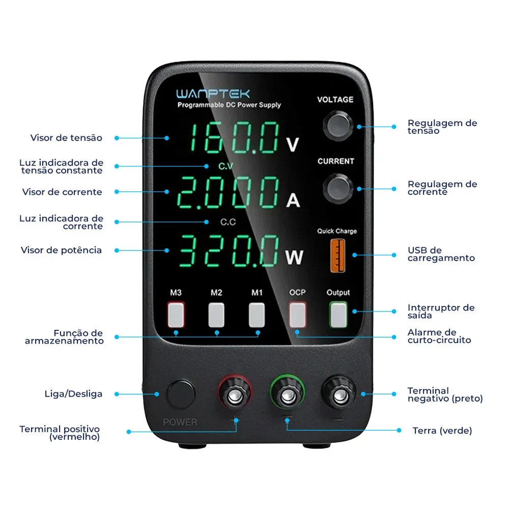 Imagem 5 de 5 do produto Fonte De Bancada Wanptek Aps1602h 160v 2a 320w