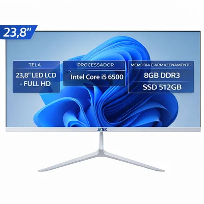 Computador All In One Tela 23,8" LED LCD Full HD Intel I5 SSD 512GB 8GB RAM, 75Hz 5ms HDMI Aitek - AIO-2455