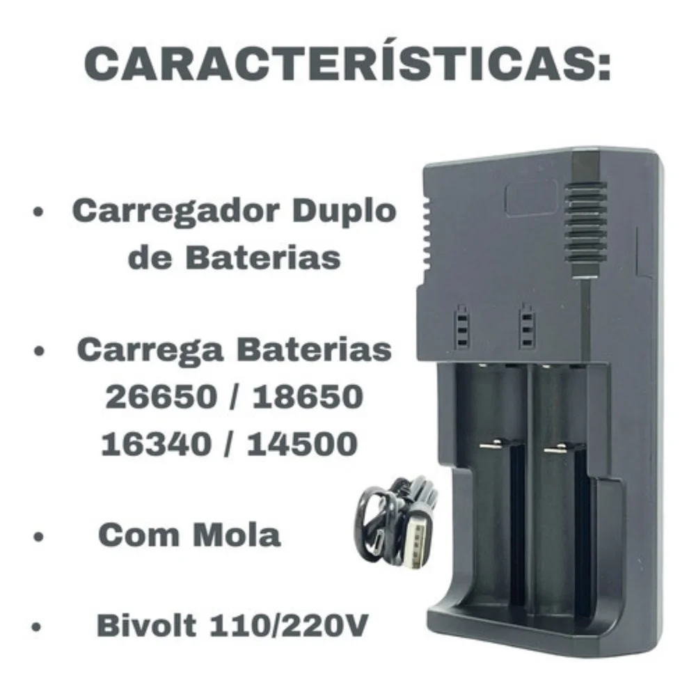 Imagem 2 de 5 do produto Carregador Duplo 4 Baterias 16340 Cr123a Recarregável Promoç