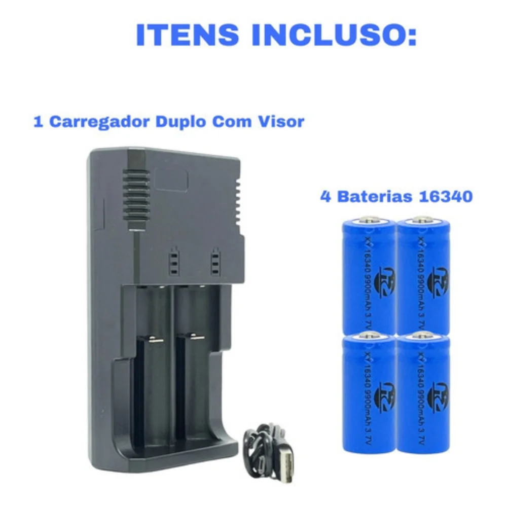 Imagem 5 de 5 do produto Carregador Duplo 4 Baterias 16340 Cr123a Recarregável Promoç