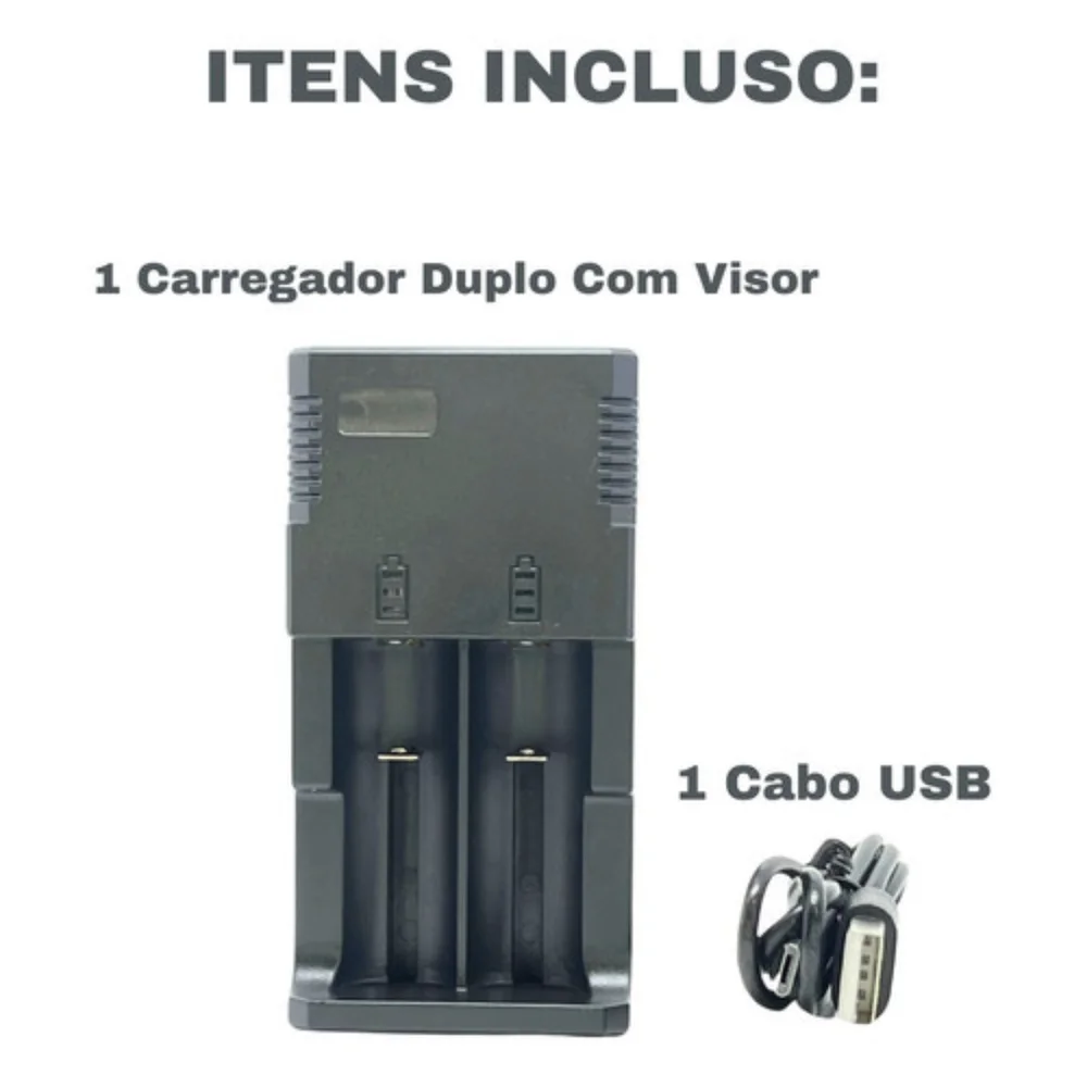 Imagem 3 de 5 do produto Carregador Duplo Sem Visor Para Baterias 26650 E 18650 Bivolt Com Mola