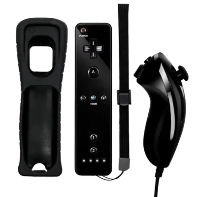 Controle Joystick Com Nunchuk Compativel Nintendo Wii E Wii U Cor Preto