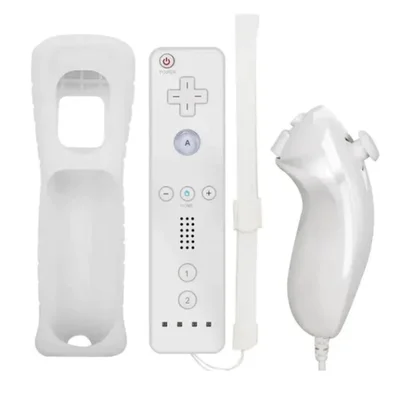 Controle Joystick Com Nunchuk Compativel Nintendo Wii E Wii U Cor Branco