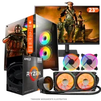 PC Gamer Amd Ryzen 5 5600gt, 16gb Ram, Placa De Video Radeon Vega 7, SSD 480GB, Fonte 550w, Water Cooler + Monitor 23” LED 75hz