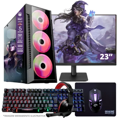 PC Gamer Amd Ryzen 5 5600gt, 16gb Ram, Placa De Video Radeon Vega 7, SSD 960gb, Fonte 550w + Monitor 23” LED 75hz + Kit Gamer Completo