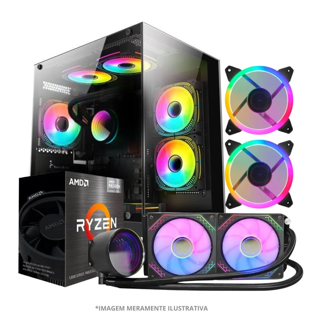 PC Gamer Amd Ryzen 5 5600gt, 16gb Ram, Placa De Video Radeon Vega 7, SSD 480GB, Fonte 550w, Gabinete Aquário, Water Cooler - view 3