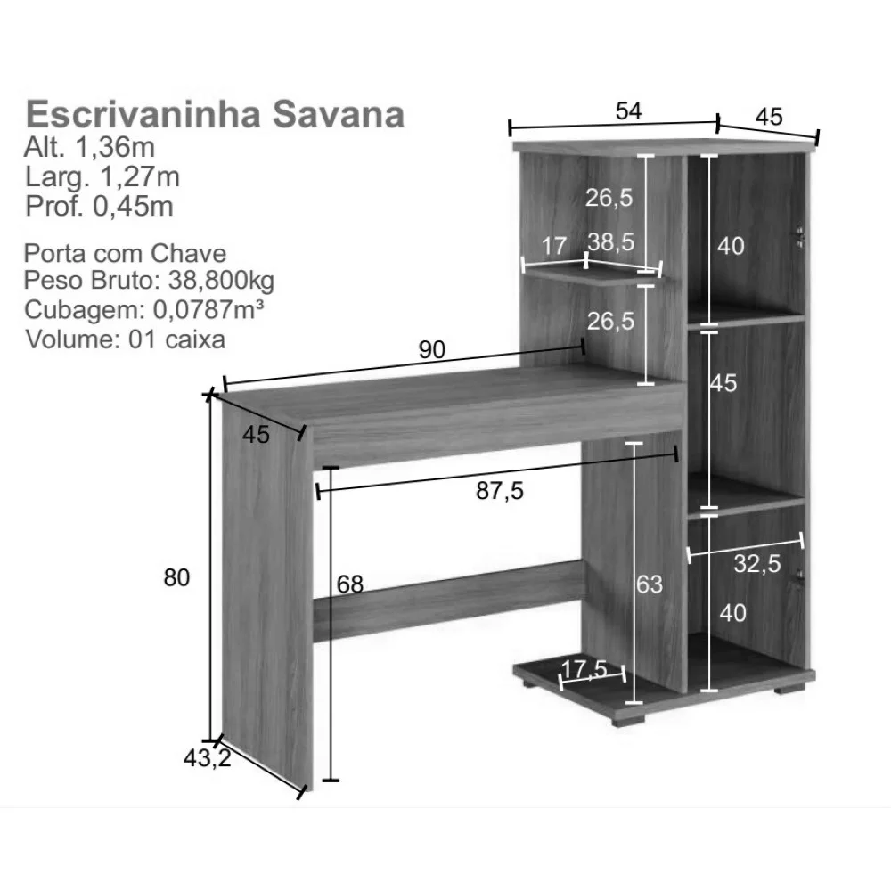 Imagem 2 de 5 do produto Escrivaninha Savana Com Porta  Arte Móveis Branco