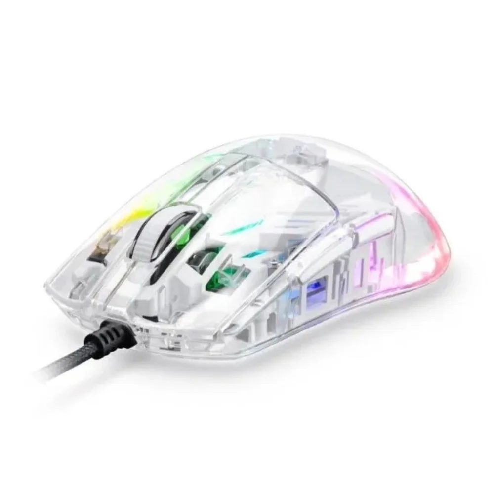 Mouse Gamer Tiger Chroma Rgb Transparente 6 Botões 12000 Dpi