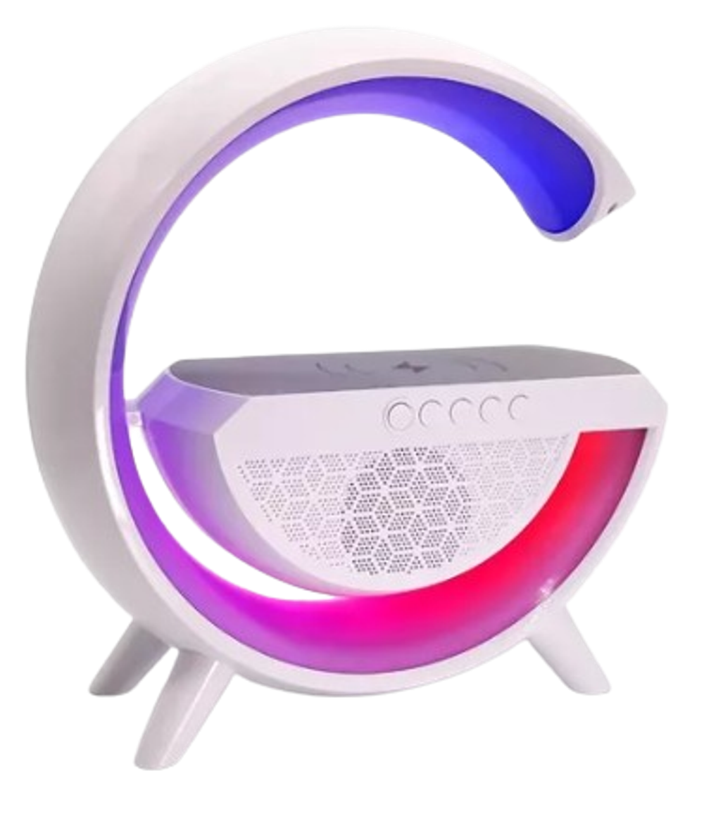 Caixa De Som Portátil Rgb Usb Carregador Indução Sem Relógio