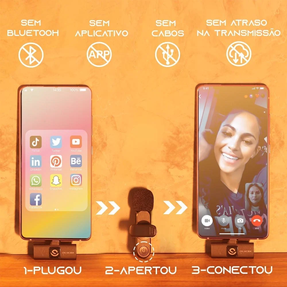 Imagem 2 de 5 do produto Kit 2 Microfone Lapela Transmissão Reunião Palestra Vídeo Youtube Tiktok  Compativel Com Iphone