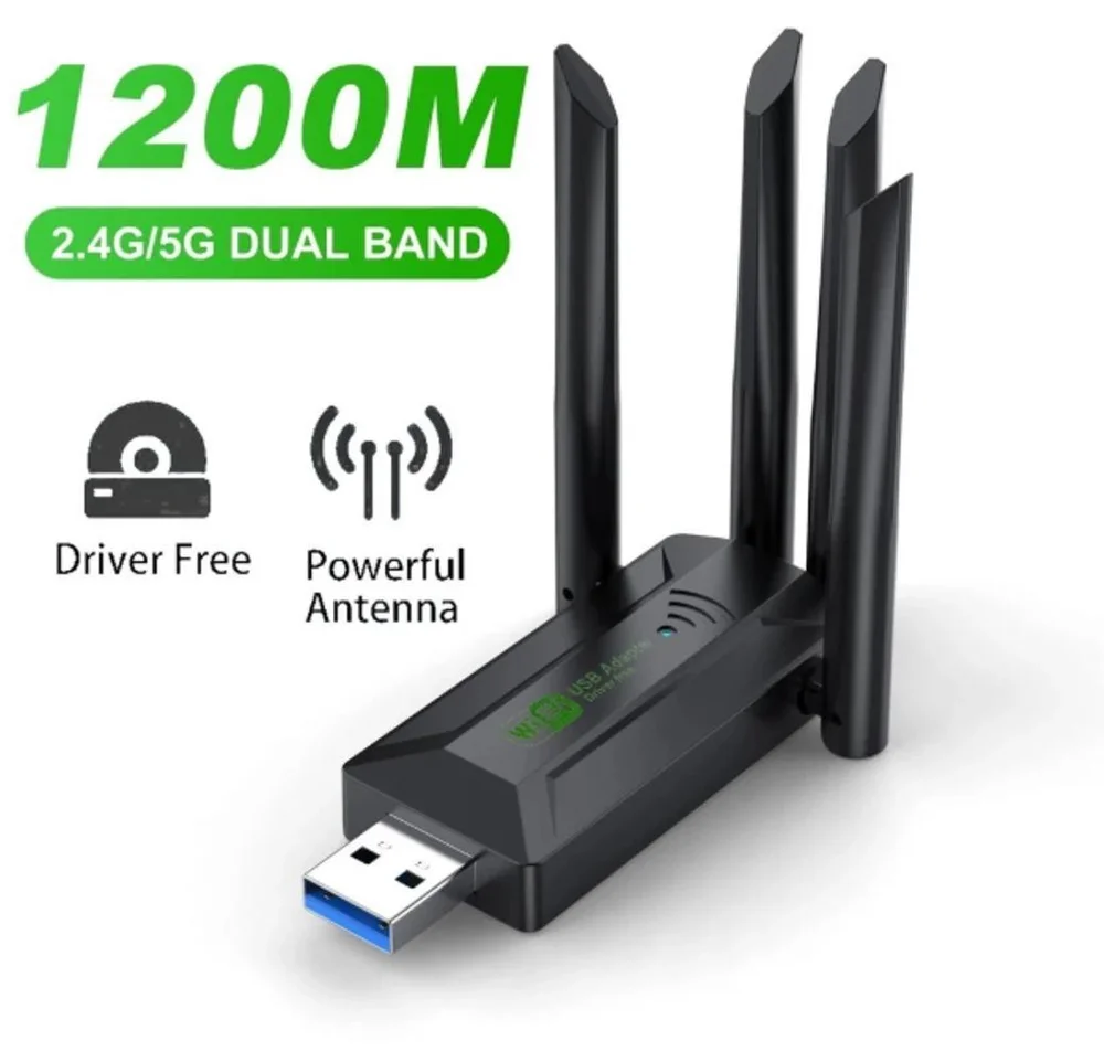 Imagem 4 de 4 do produto Adaptador 4 Antenas Sem Fio Wifi Dual Band 2.4 E 5ghz 1200 Mbps