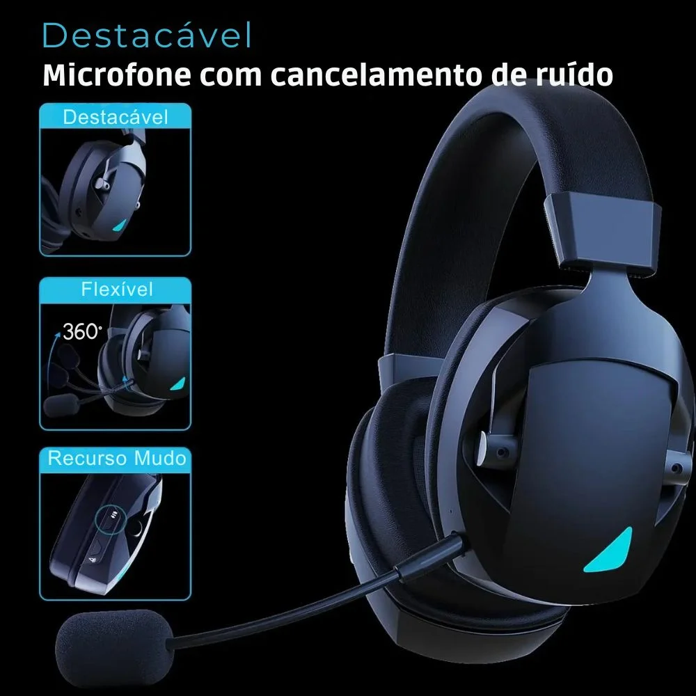 Headset Gamer Sem Fio Acinaci, Bluetooth, 2.4g, Usb, 3.5mm Headset Gamer Sem Fio Acinaci, Bluetooth, 2.4g, Usb, 3.5mm