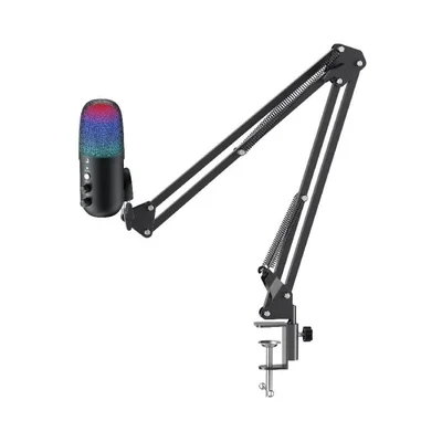 Microfone Gamer De Mesa Rise Mode Elite 04 RGB P3/usb-c Preto - Rm-me-04-b.