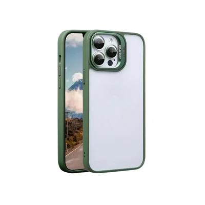 Capa Capinha Case Com Suporte Bracket Clean + Película De Câmera Iphone 15 Pro Max - Verde