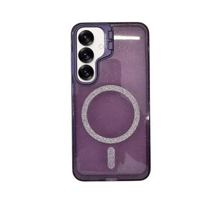 Capa Capinha Case Brilho Glitter Luxo Premium Magsafe Magnética Com Suporte Braket Para Samsung S24 Fe - Roxo