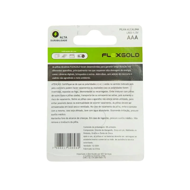 Pilha Aaa Alcalina ( Cart. C/ 8 Un )  Flex  Fx-aaak8