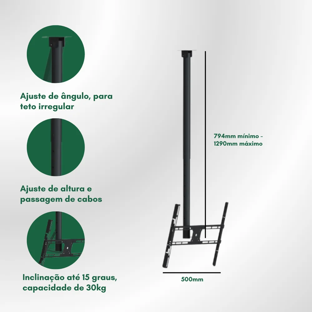 Imagem 3 de 5 do produto Suporte De Teto Para Tv 10” A 80” Brasforma Sbrp1650 Preto - 3 Unidades
