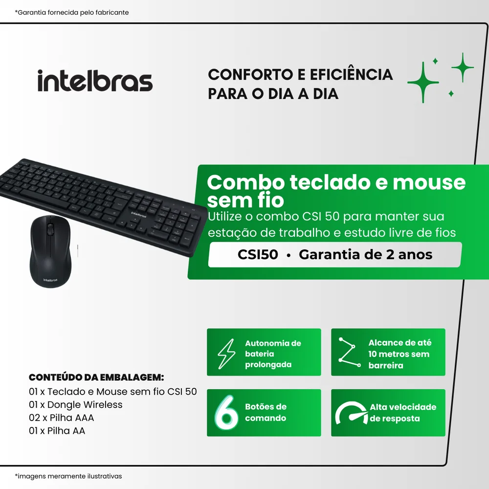 Imagem 2 de 5 do produto Kit Teclado E Mouse Intelbras Csi50 Sem Fio Preto - 20 Unidades
