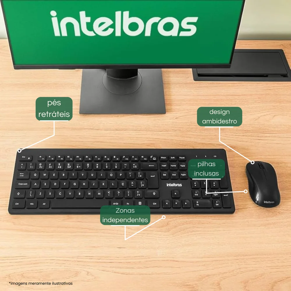Imagem 3 de 5 do produto Kit Teclado E Mouse Intelbras Csi50 Sem Fio Preto - 20 Unidades