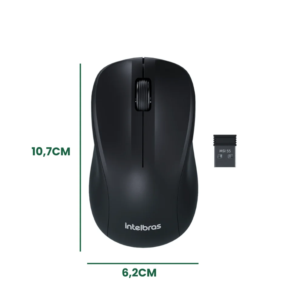 Imagem 3 de 5 do produto Mouse Sem Fio 1600dpi Intelbras Ambidestro Msi55 Preto - 5 Unidades