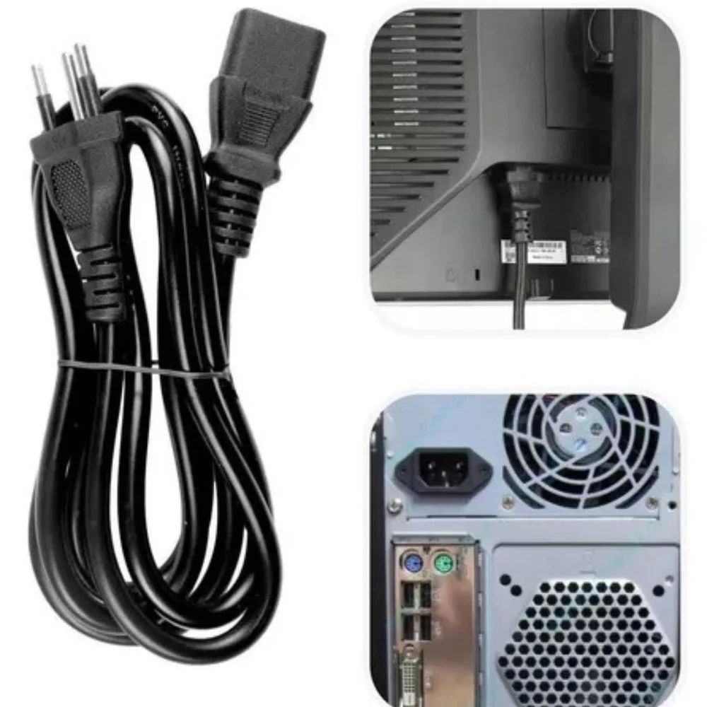 Imagem 3 de 5 do produto Cabo De Força  5 Metros Tripolar Fonte PC Reforçado Kit 3pçs