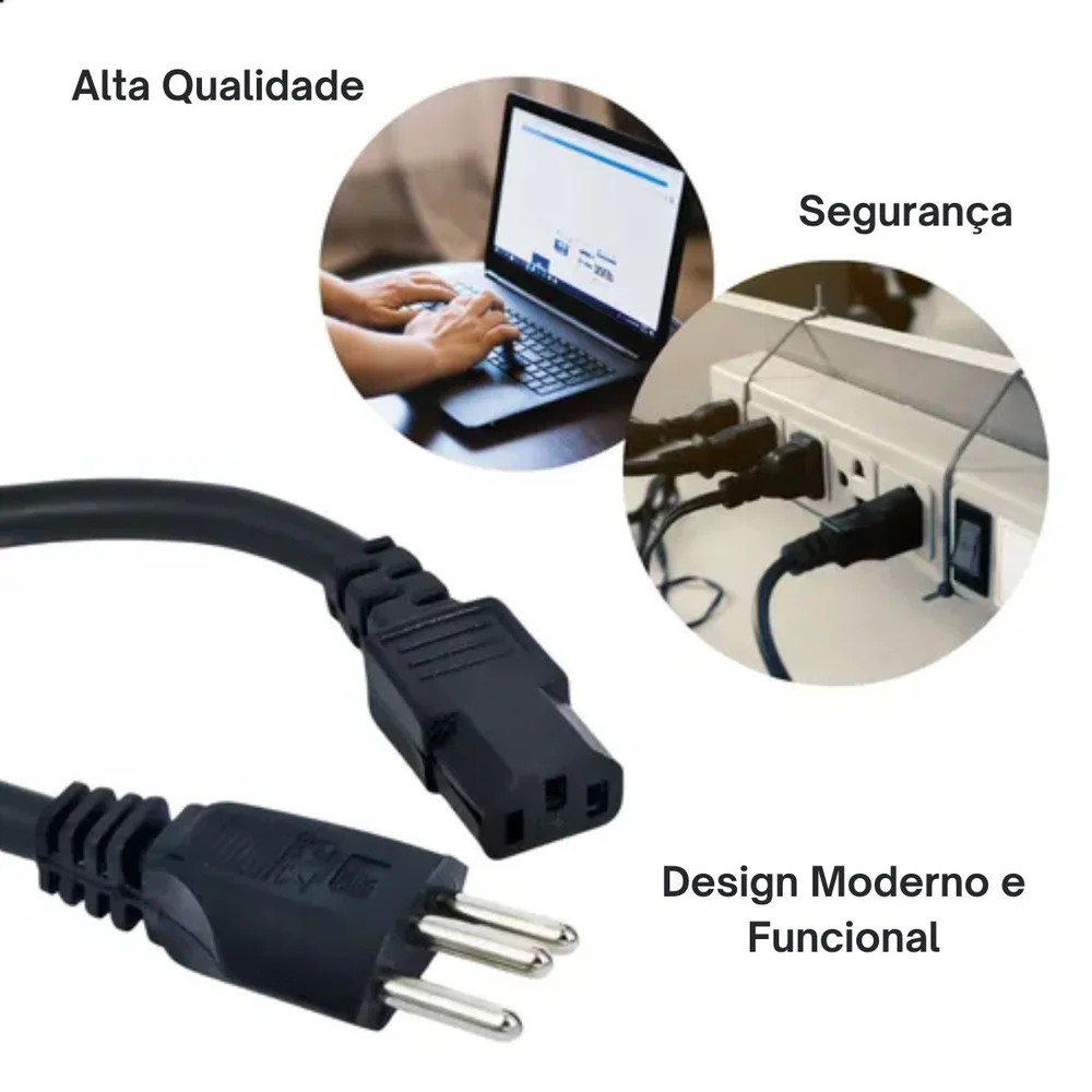 Imagem 5 de 5 do produto Cabo De Força  5 Metros Tripolar Fonte PC Reforçado Kit 3pçs