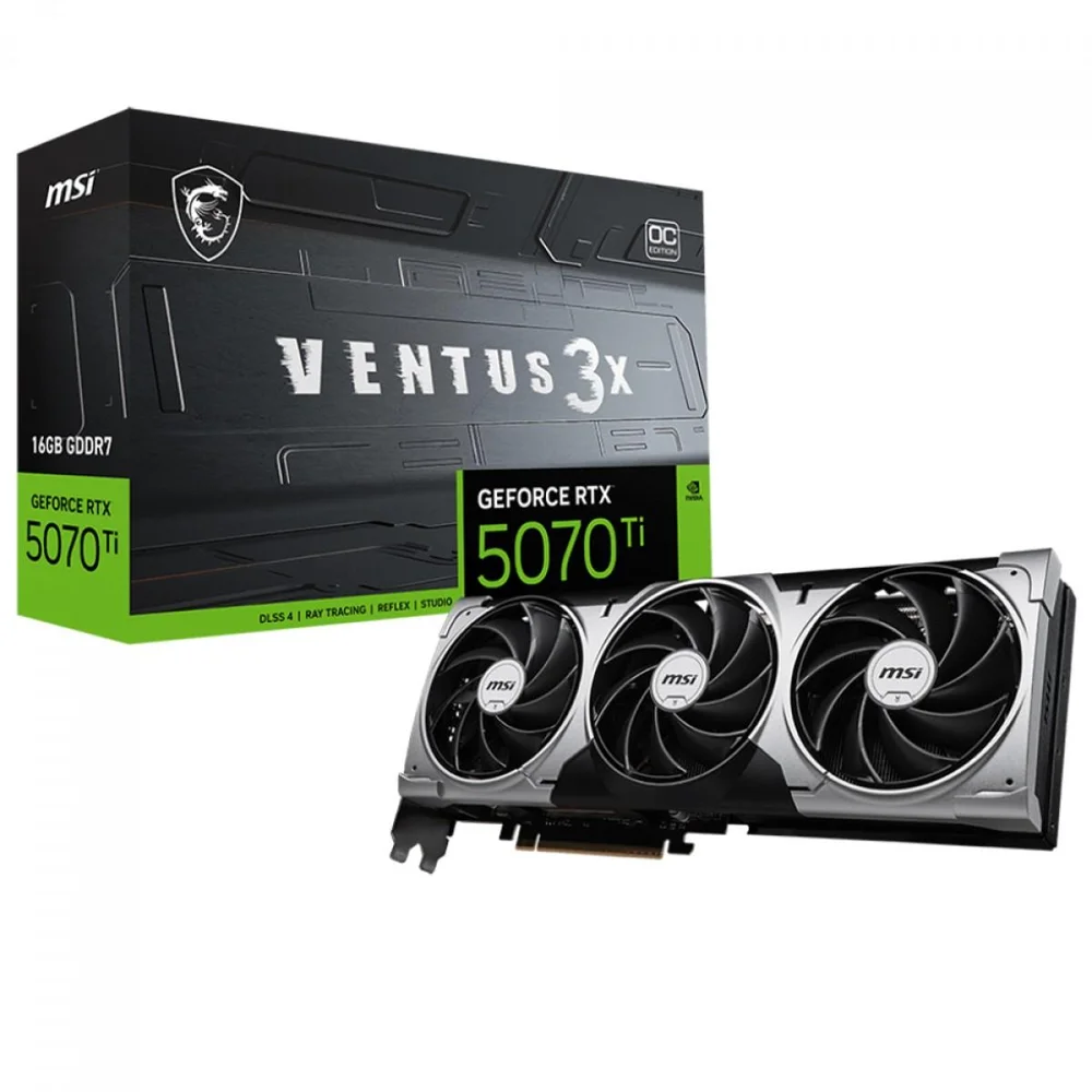 Placa De Vídeo Msi Nvidia Geforce RTX 5070 Ti Ventus 3x Oc, 16gb, Gddr7, Dlss, Ray Tracing, G507t-16v3c