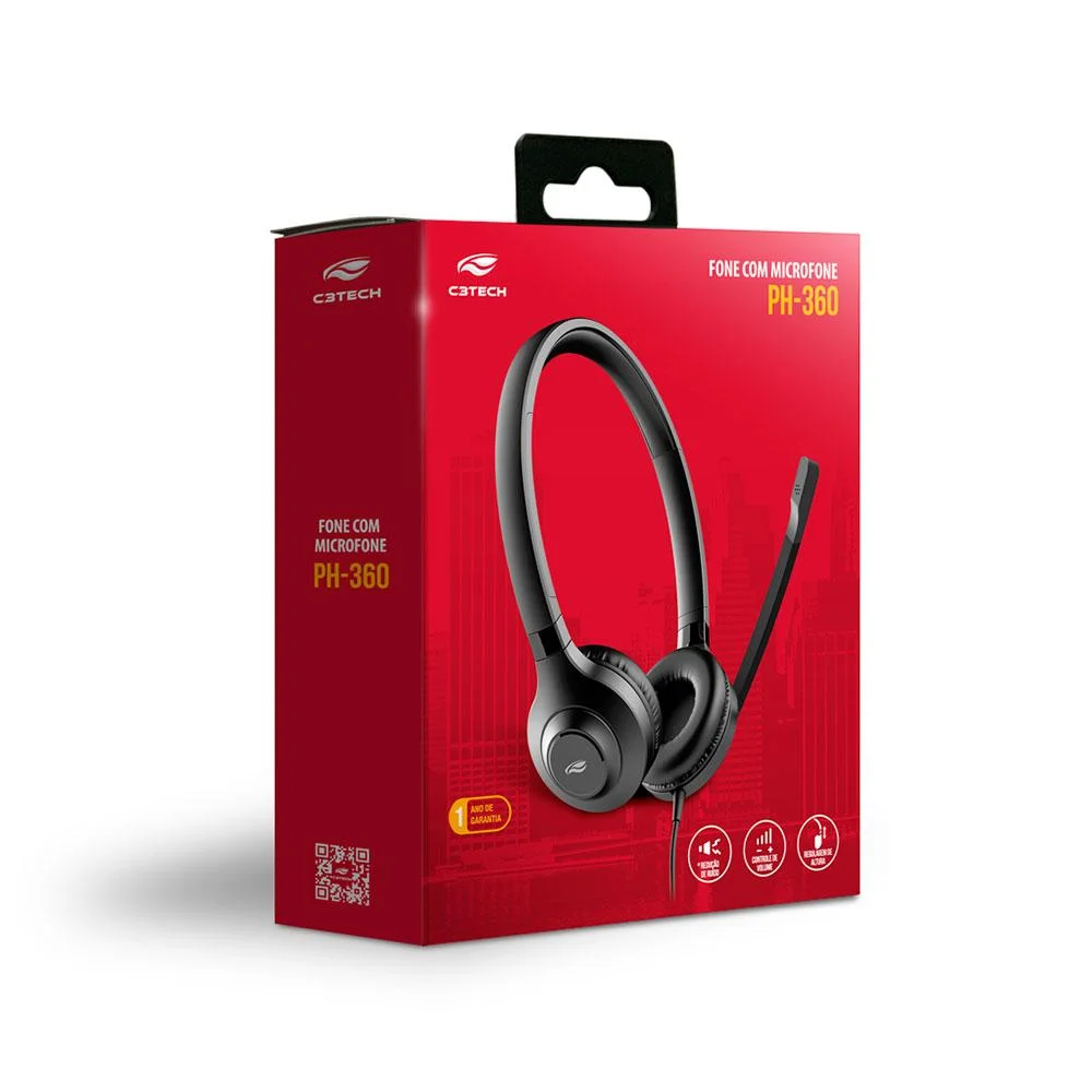Imagem 2 de 5 do produto Headset, Fone Com Microfone C3tech Usb Preto - Ph-360bk