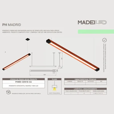 Luminária Pendente LED Madrid 18w Em Madeira De Demolição — foto 5