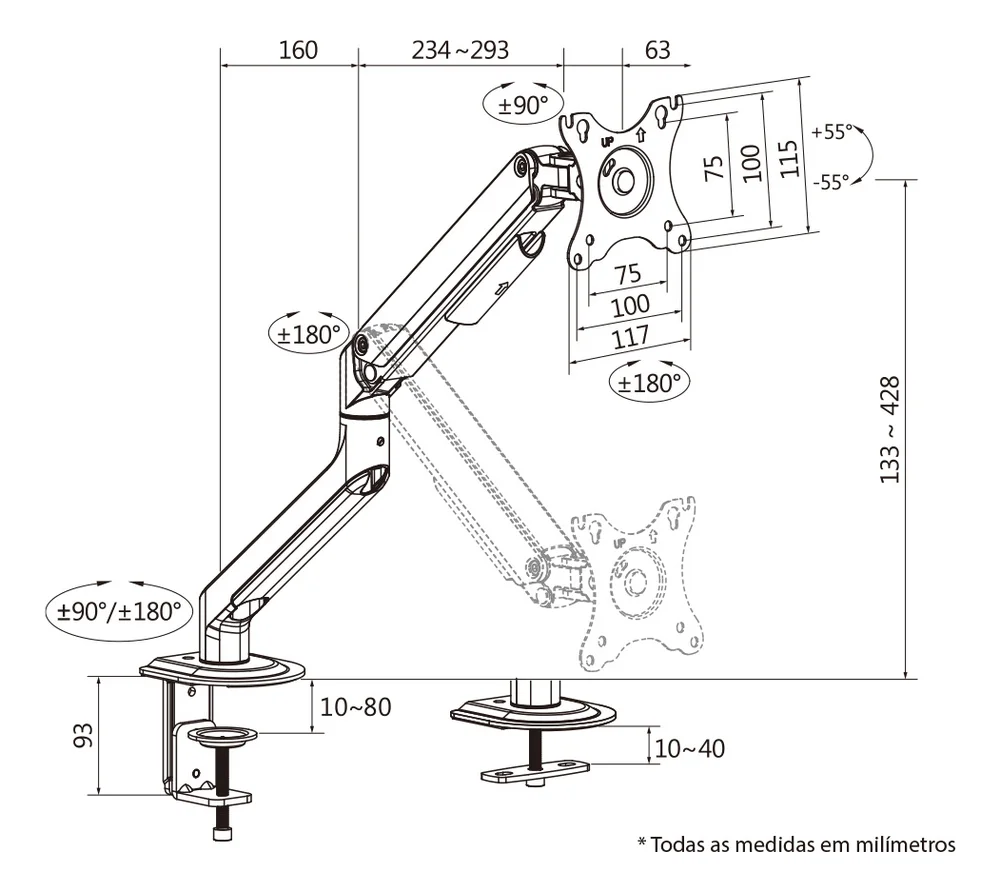 Imagem 5 de 5 do produto Suporte De Mesa Articulado  Elg F82n 17'' - 35'' Vesa, Com Pistão De Gás