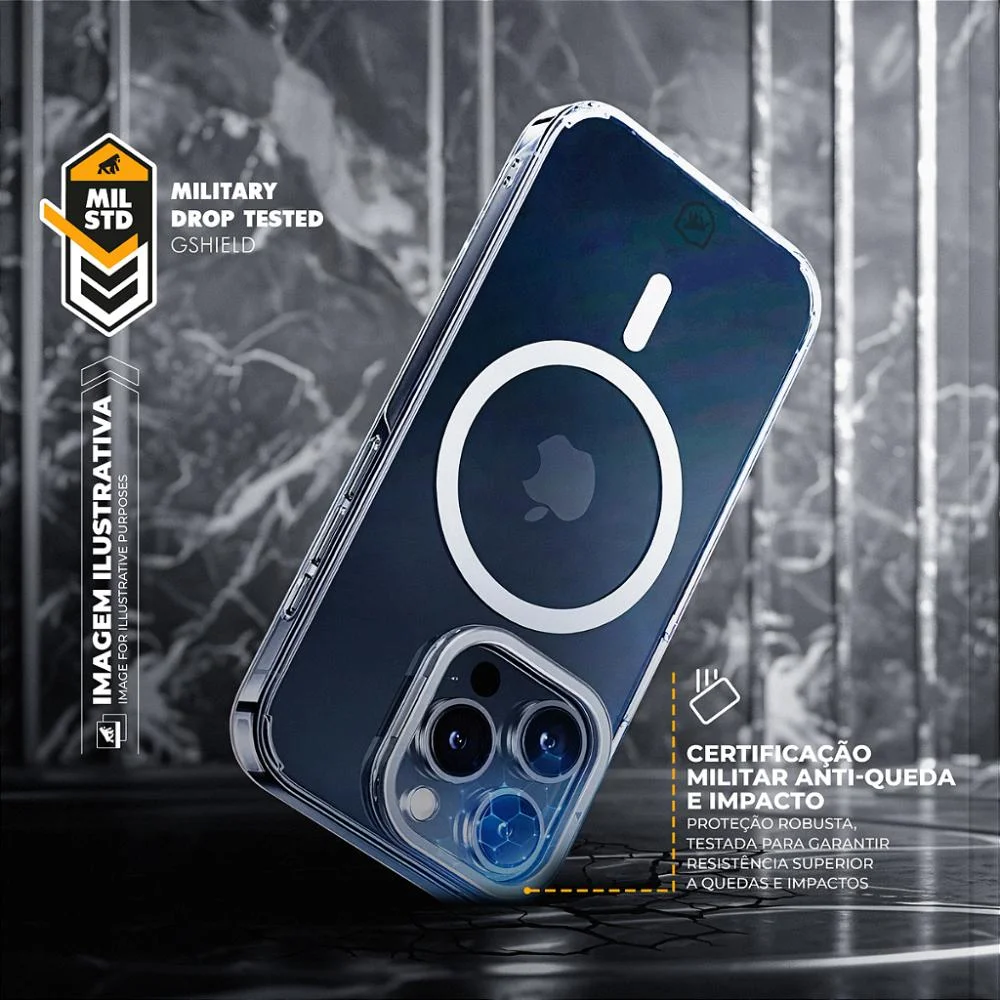 Imagem 2 de 5 do produto Capa Para Iphone 15 Pro Max - Magsafe Crystal Armor Stand - Não Amarela - Gshield