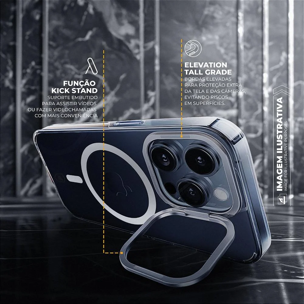 Imagem 3 de 5 do produto Capa Para Iphone 15 Pro Max - Magsafe Crystal Armor Stand - Não Amarela - Gshield