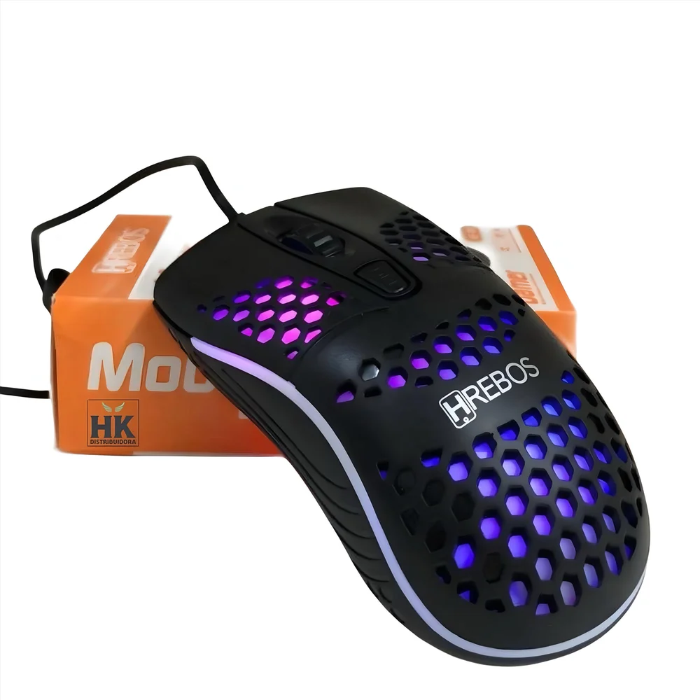 Imagem 3 de 4 do produto Mouse Gamer LED RGB 4 Botões 1200 Dpi Hrebos Hs-189