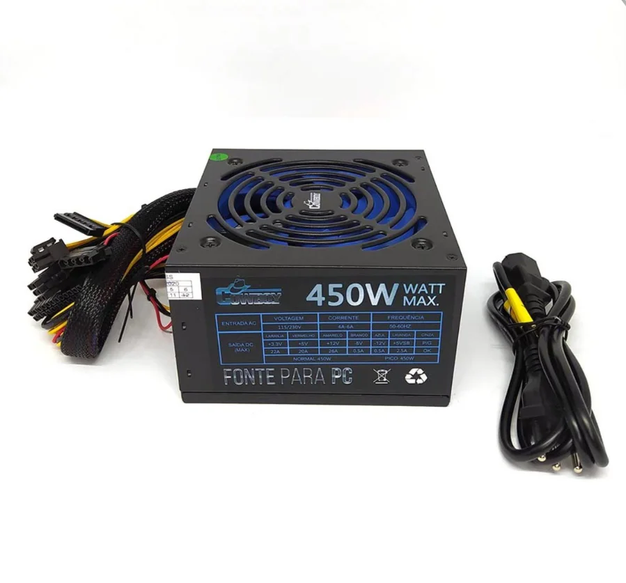 Imagem 3 de 3 do produto Fonte Gamer Atx 450w Bivolt PC Jogos Alimentação Silenciosa Cowboy