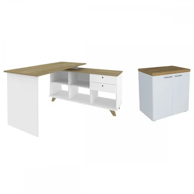 Escritório Completo Gold 2 Portas 2 Gavetas Olmo/branco - Artany Móveis