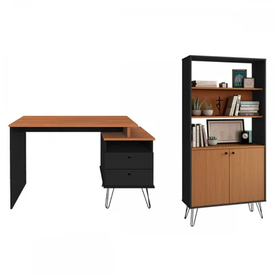Escritório Completo Plus 2 Portas 2 Gavetas Freijó/preto - Artany Móveis