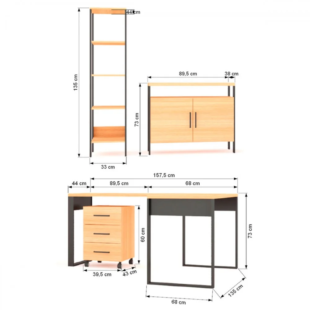 Imagem 2 de 4 do produto Conjunto Home Office 4 Peças 100% Mdf Pratice - Pradel