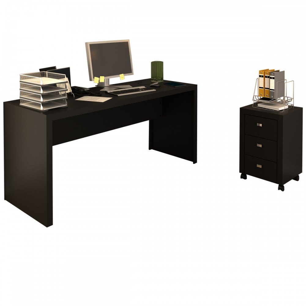 Conjunto Home Office 2 Peças Com 1 Mesa E 1 Gaveteiro Preto -  Pnr Móveis
